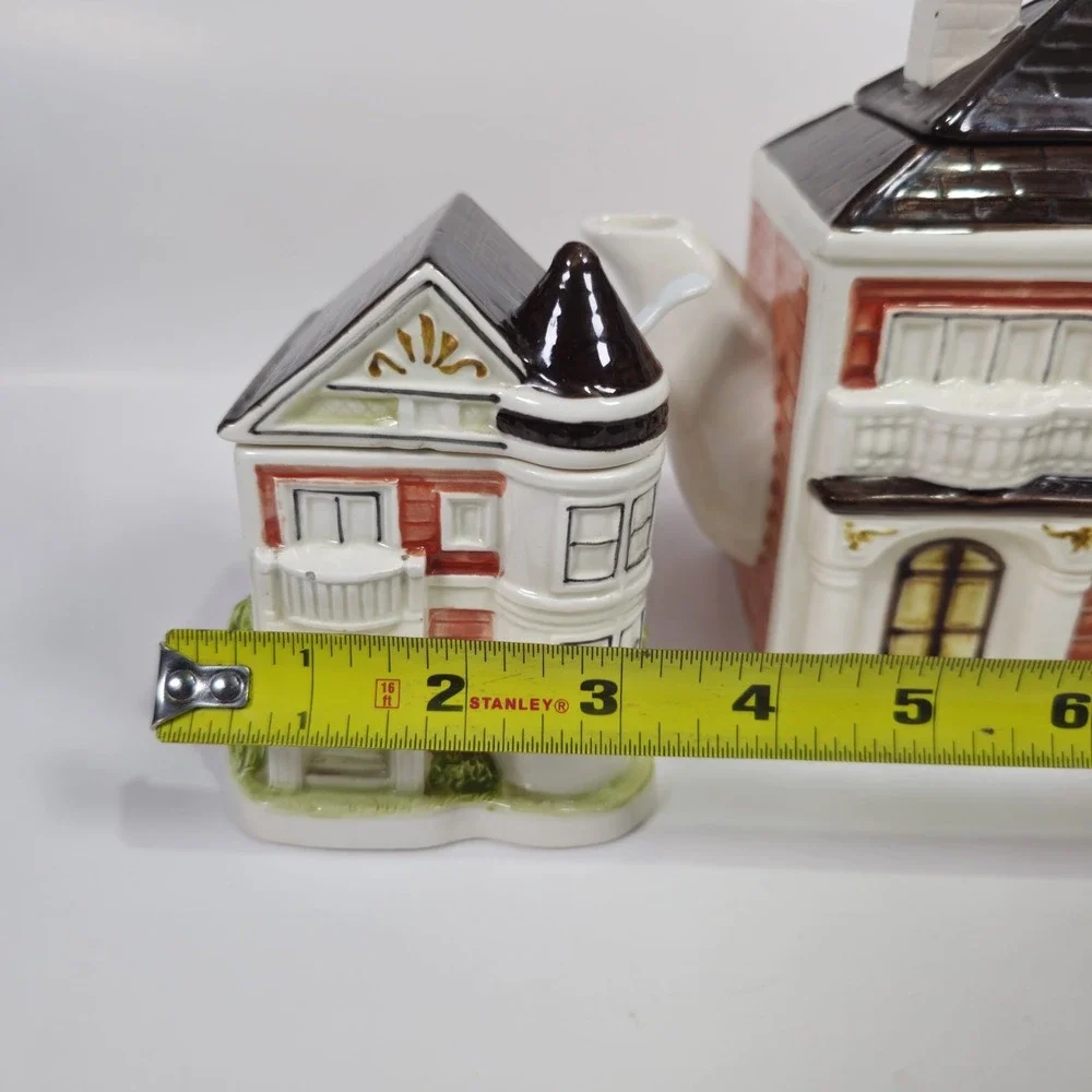 Vintage Otagiri 2Pc Hand Painted Cottage House Teapot and Sugar Set Japan